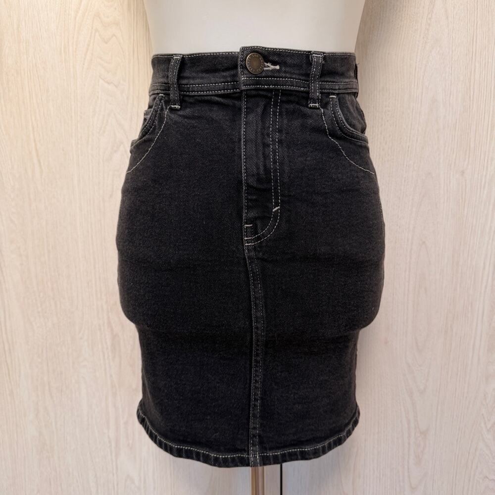 & Other Stories Dark Denim Top stitch stretch mini pencil Skirt size 4